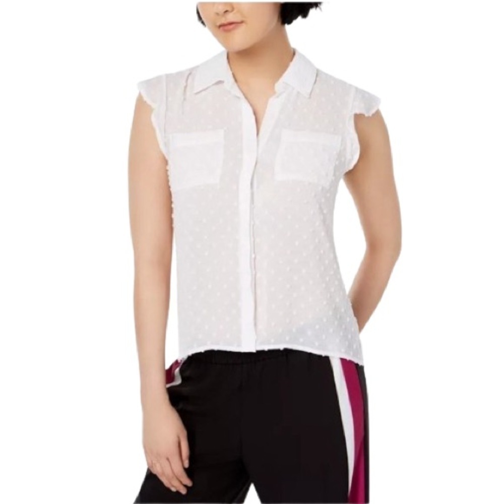 Women's L Bar lll Clip-Dot Blouse Button Down Point Collar - Picture 1 of 8
